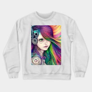 Rainbow Haired Cyber Girl Crewneck Sweatshirt